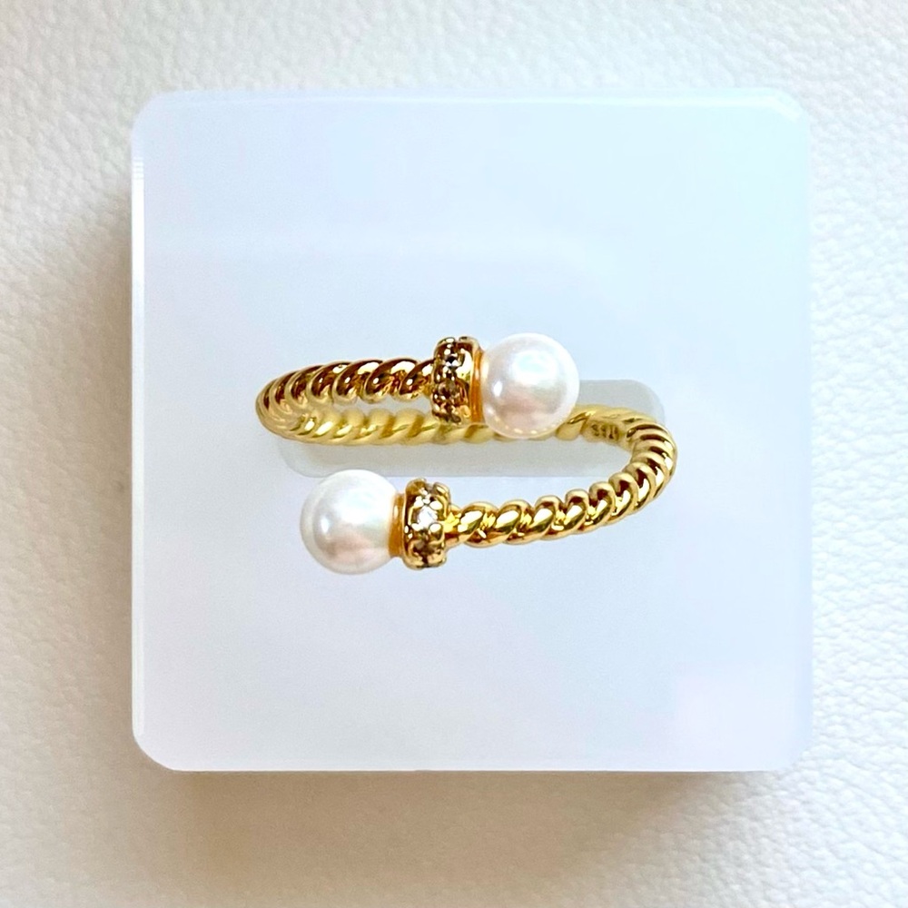 Gold Pearl Open Cuff Ring